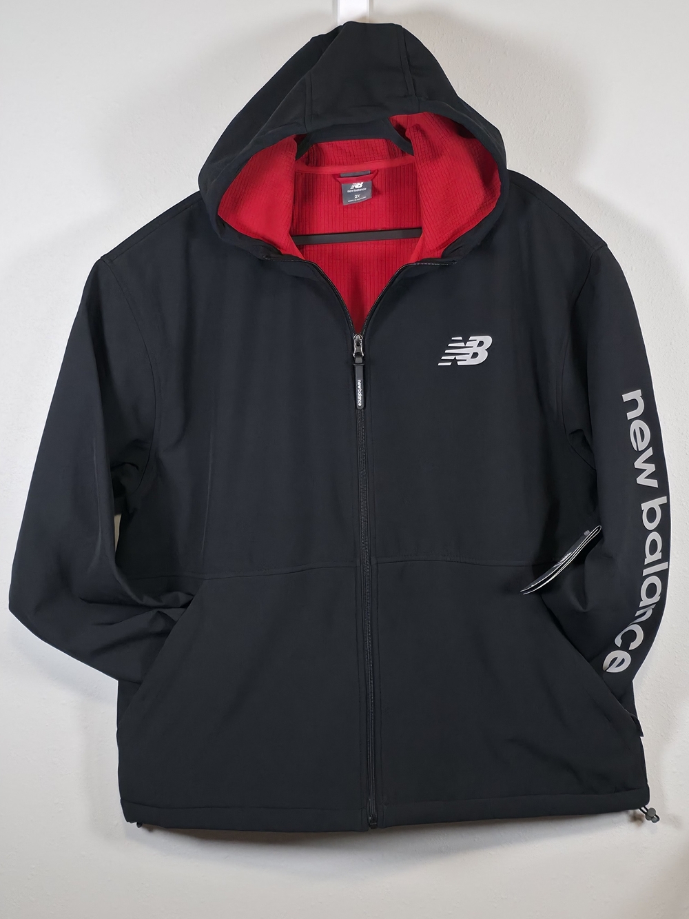 New Balance Men's Black Hooded Jacket with Red Lining